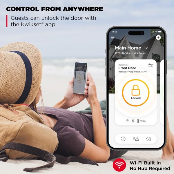 Kwikset Halo Touch Fingerprint Wi-Fi Smart Lock, Keyless Entry Door Low Profile Deadbolt, Geofence Auto-Unlock, Grade AAA Certified, No Hub Easy Install, Matte Black Lifetime Finish Warranty, Square - Image 3