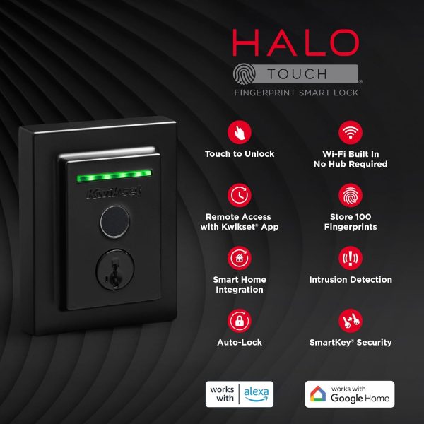 Kwikset Halo Touch Fingerprint Wi-Fi Smart Lock, Keyless Entry Door Low Profile Deadbolt, Geofence Auto-Unlock, Grade AAA Certified, No Hub Easy Install, Matte Black Lifetime Finish Warranty, Square - Image 10