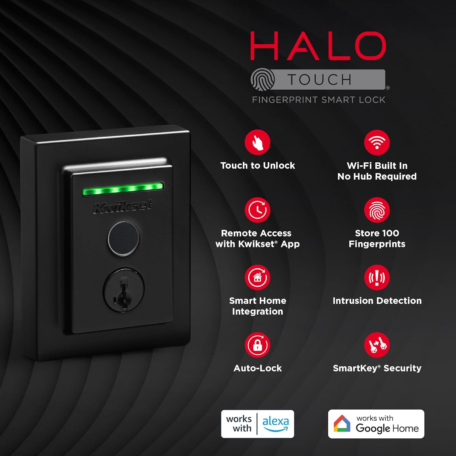 Kwikset Halo Touch Fingerprint Wi-Fi Smart Lock, Keyless Entry Door Low Profile Deadbolt, Geofence Auto-Unlock, Grade AAA Certified, No Hub Easy Install, Matte Black Lifetime Finish Warranty, Square - Image 10