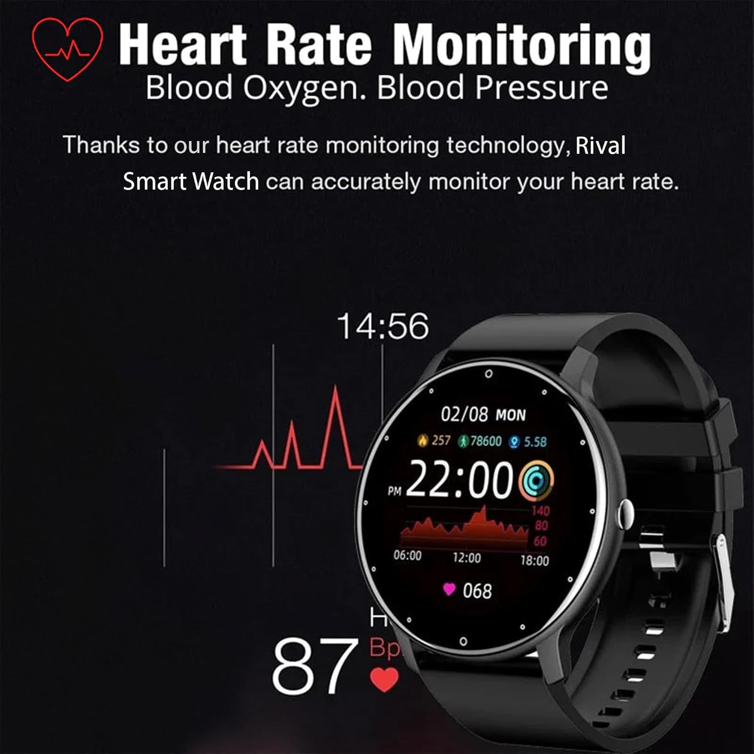 Rival Smart Watch for Men, Women and Teens Vital Fitness Tracker 2025 All-in-One Fitness Watch | Step Counter, Heart Rate Monitor, Sleep Fitness Trackers, Instant Notifications - Image 4
