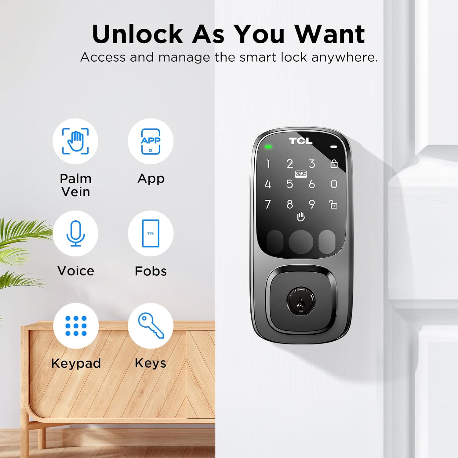 TCL D1 Pro Palm Vein Smart Lock, Keyless Entry Door Lock, Upgraded Rechargeable Battery, Front Door Smart deadboalt, App Remote Control, Auto-Lock, Waterproof, Works with Alexa - Image 5