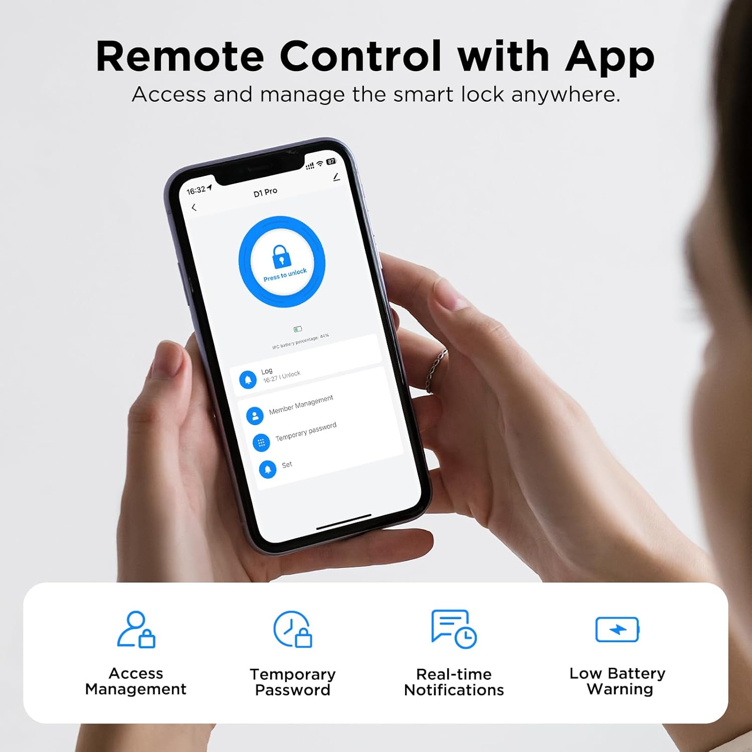 TCL D1 Pro Palm Vein Smart Lock, Keyless Entry Door Lock, Upgraded Rechargeable Battery, Front Door Smart deadboalt, App Remote Control, Auto-Lock, Waterproof, Works with Alexa - Image 7