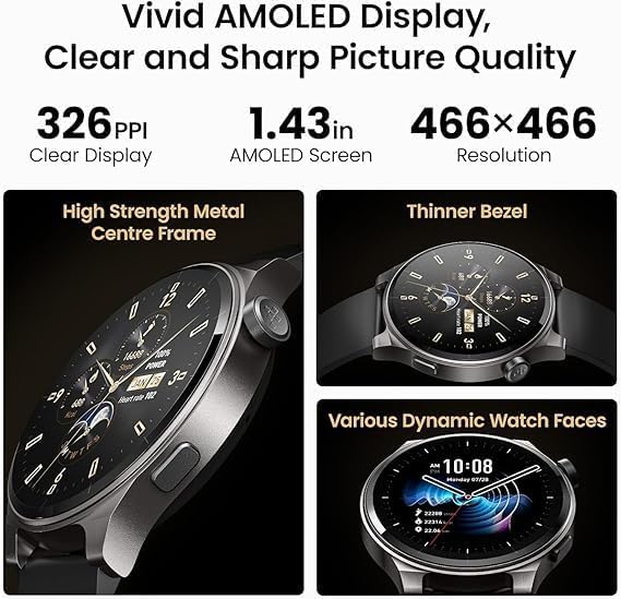 TOZO AMOLED S5 Smart Watch (Answer/Make Calls), 1.43" HD Screen for Men Women 100+ Sport Modes Fitness Watchs with Sleep Monitor, IP68 Waterproof, Silicone Strap Black - Image 2