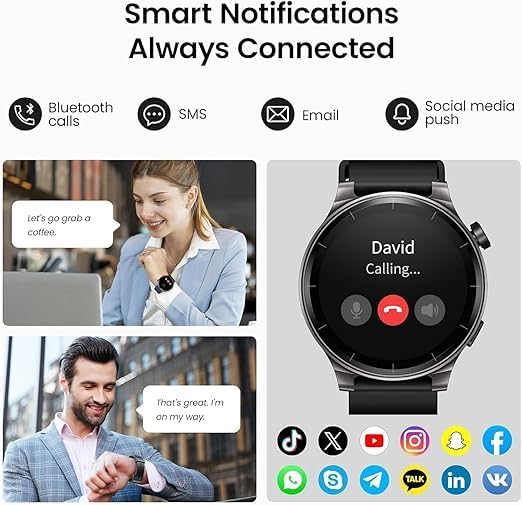 TOZO AMOLED S5 Smart Watch (Answer/Make Calls), 1.43" HD Screen for Men Women 100+ Sport Modes Fitness Watchs with Sleep Monitor, IP68 Waterproof, Silicone Strap Black - Image 4