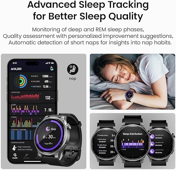 TOZO AMOLED S5 Smart Watch (Answer/Make Calls), 1.43" HD Screen for Men Women 100+ Sport Modes Fitness Watchs with Sleep Monitor, IP68 Waterproof, Silicone Strap Black - Image 5