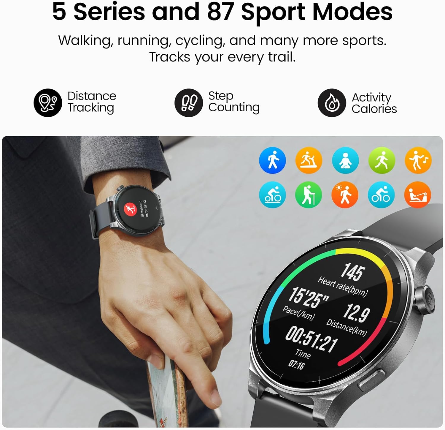 TOZO AMOLED S5 Smart Watch (Answer/Make Calls), 1.43" HD Screen for Men Women 100+ Sport Modes Fitness Watchs with Sleep Monitor, IP68 Waterproof, Silicone Strap Black - Image 7
