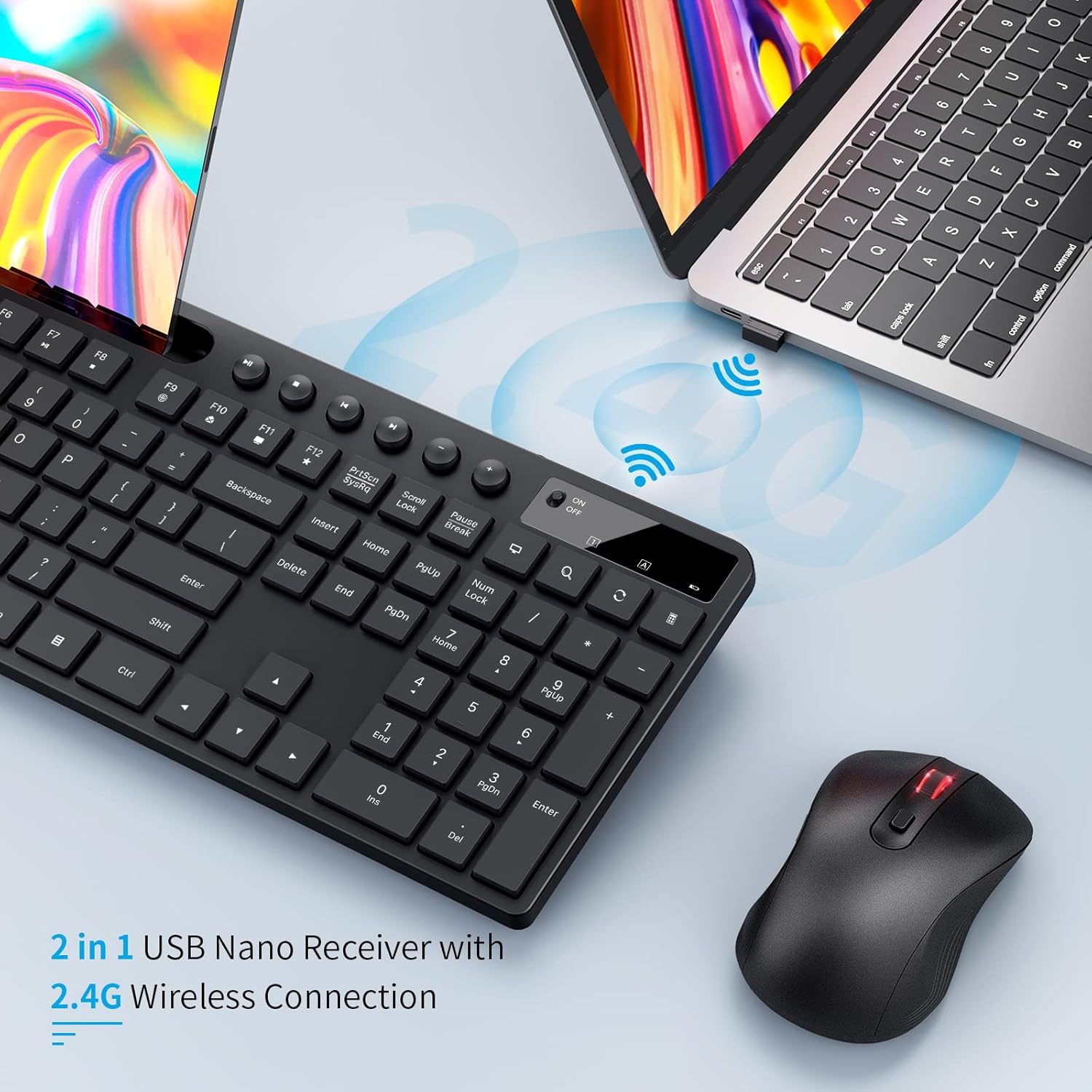 Wireless Keyboard and Mouse Combo, MARVO 2.4G Ergonomic Wireless Computer Keyboard with Phone Tablet Holder, Silent Mouse with 6 Button, Compatible with MacBook, Windows (Black) - Image 5
